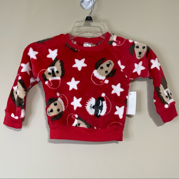 Toddler & Little Girls Plush Red Puppy Dog Santa Christmas Holiday Sweater - Picture 2 of 4